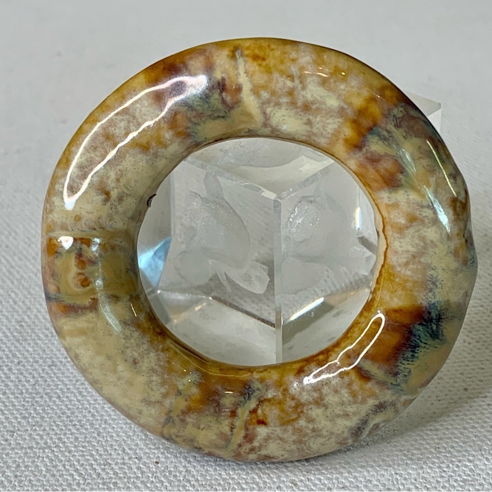Vintage Glazed Chinese Pottery Donut Pendant Glossy Polished Earth Tones 2.3"